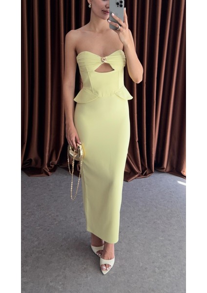 Göğüs Gold Detaylı Lime Elbise fırsatları
