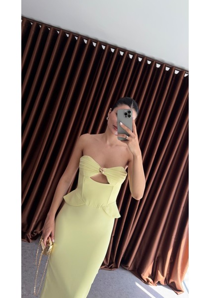 Göğüs Gold Detaylı Lime Elbise indirimleri