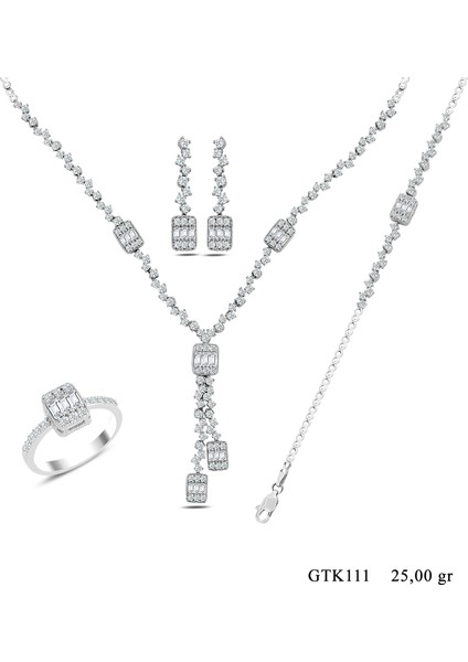 Kadın 925 Ayar Gümüş Baget Su Yolu Set