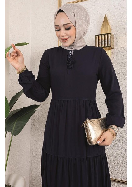 Püskül Detaylı Elbise 0229-04 Lacivert modelleri