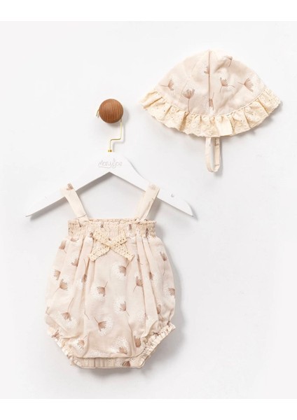 Kız Bebek Çiçek Desenli Şapkalı 2li Pamuklu Takım