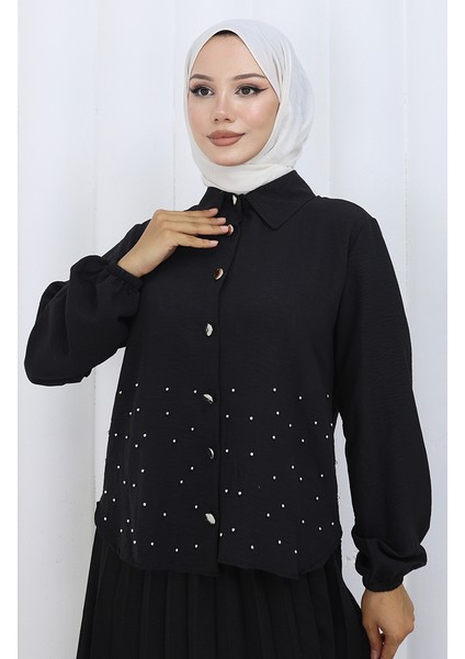 Taşlı Düğmeli Tunik Etek Ikili Takım 2115-05 Siyah fırsatları