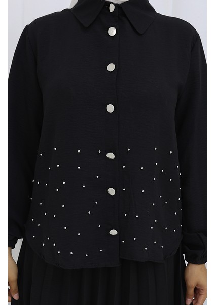 Taşlı Düğmeli Tunik Etek Ikili Takım 2115-05 Siyah indirimleri