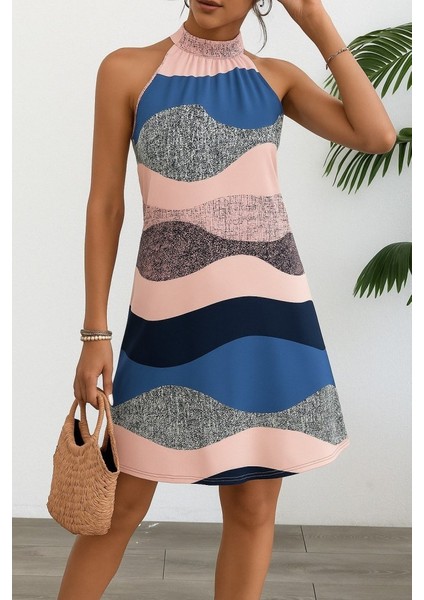 Kadın Kolsuz Boyundan Askılı Desenli Midi Süprem Elbise fırsatları