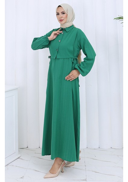 Düğmeli Yelek Elbise Ikili Takım 2119-04 Zümrüt Yeşili fiyatları