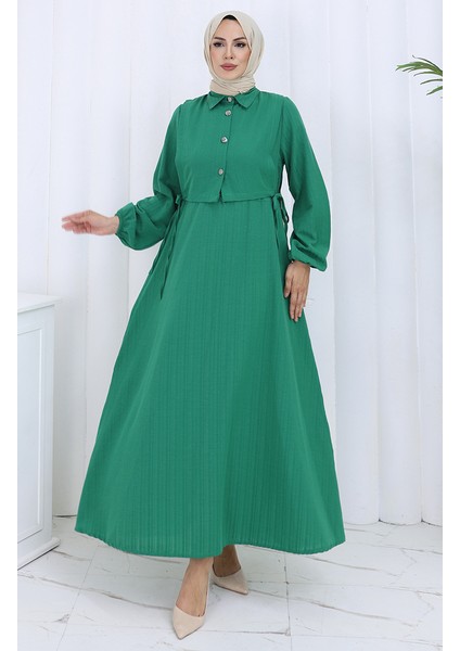 Düğmeli Yelek Elbise Ikili Takım 2119-04 Zümrüt Yeşili modelleri