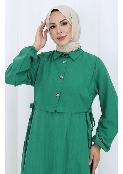 Düğmeli Yelek Elbise Ikili Takım 2119-04 Zümrüt Yeşili fırsatları