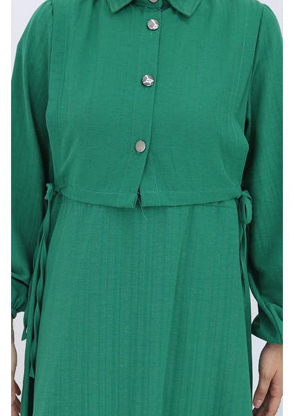 Düğmeli Yelek Elbise Ikili Takım 2119-04 Zümrüt Yeşili indirimleri