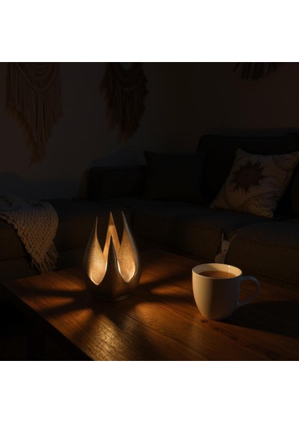 -Talia El Yapımı Modern Heykelsi Abajur, Reçine Gövde & Sanatsal Tasarım, Opal ve Beyaz Difüzörlü indirimleri