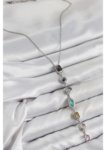 Pirinç Renkli Zirkon Taşlı Model Gümüş Renk Kadın Y Kolye fiyatları