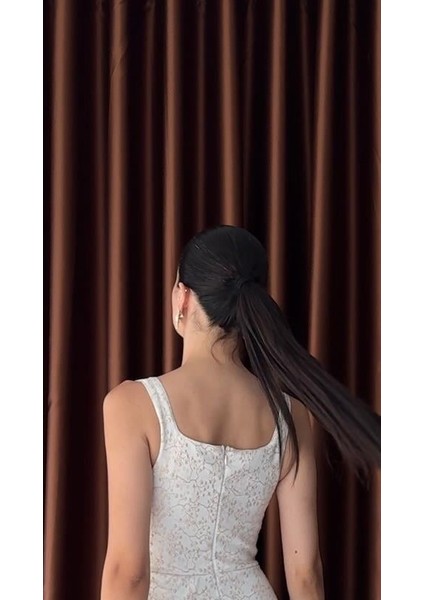 Kare Yaka Jakarlı Rose Gold Elbise