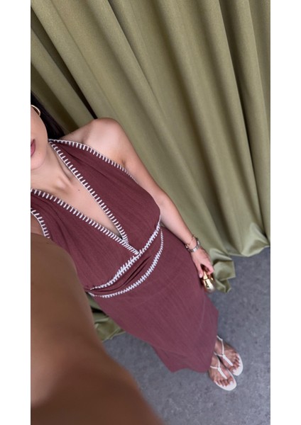 Işlemeli Keten Elbise modelleri