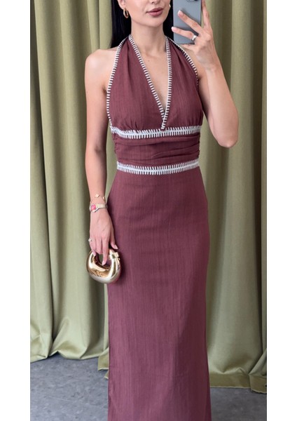 Işlemeli Keten Elbise indirimleri