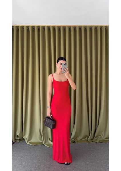 Likralı Basic Kırmızı Elbise