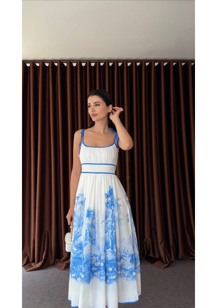 Mavi Dijital Baskılı Elbise modelleri