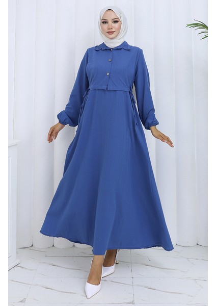 Düğmeli Yelek Elbise Ikili Takım 2119-02 Indigo