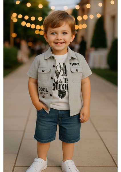Cool Kısa Kollu Gömlek T-Shirt ve Kot Şortlu Takım fiyatları