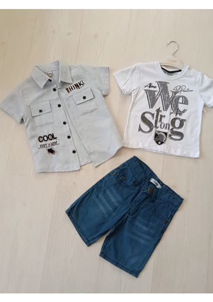 Cool Kısa Kollu Gömlek T-Shirt ve Kot Şortlu Takım modelleri