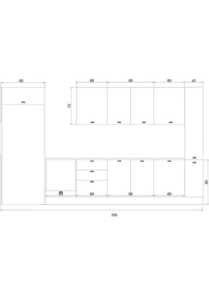 390 cm %100 Mdf Greena White Mutfak Dolabı modelleri