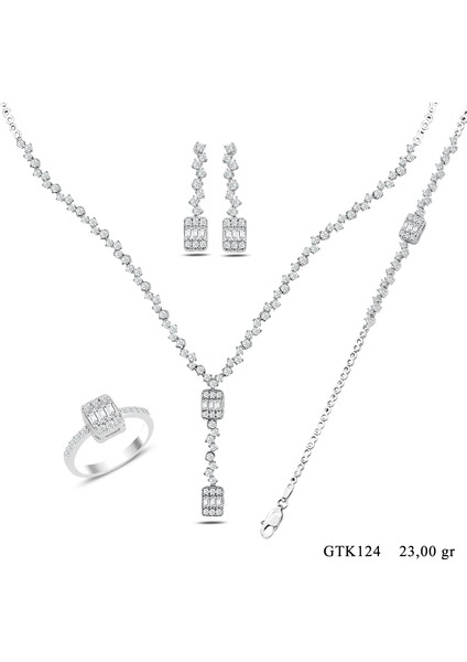 Kadın 925 Ayar Gümüş Baget Su Yolu Set