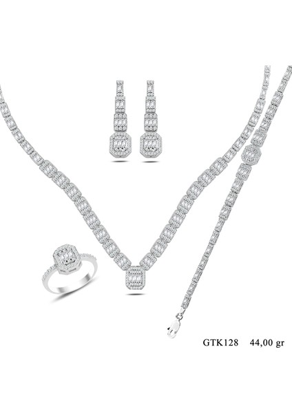 Kadın 925 Ayar Gümüş Baget Sıralı Su Yolu Set