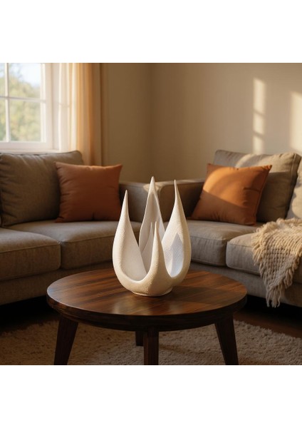 -Talia El Yapımı Modern Heykelsi Abajur, Reçine Gövde & Sanatsal Tasarım, Opal ve Beyaz Difüzörlü