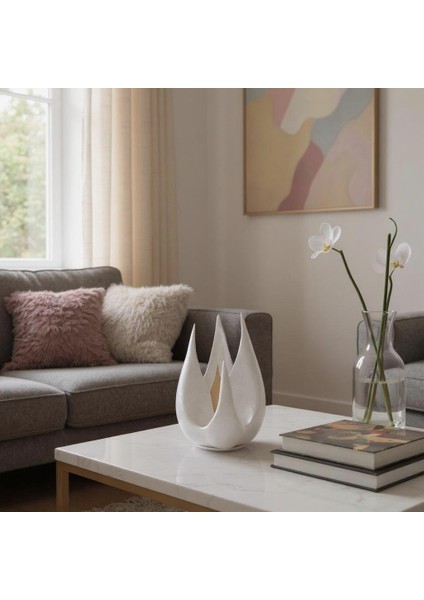 -Talia El Yapımı Modern Heykelsi Abajur, Reçine Gövde & Sanatsal Tasarım, Opal ve Beyaz Difüzörlü modelleri