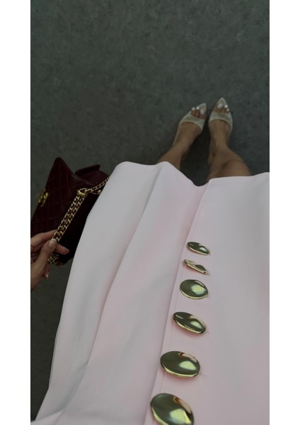Gold Düğmeli Astarlı Pastel Pembe Ceket Elbise fırsatları