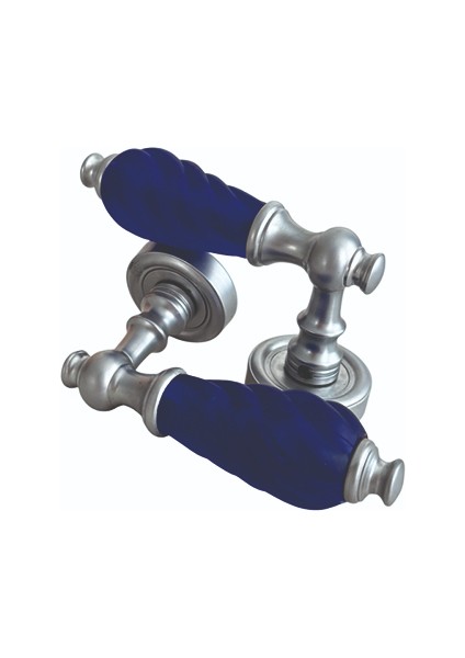 Çağla Mat Krom-Mavi Rozetli Pirinç Yale Çelik Kapı Kolu, Lüks, Paslanmaz, Uzun Ömürlü, 1 Takım indirimleri