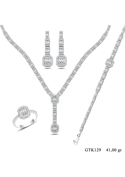 Kadın 925 Ayar Gümüş Baget Sıralı Su Yolu Set