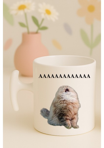 Aaaaa Yazılı Kedili Komik Kupa Bardak, Hammer Kulplu, Hediyelik