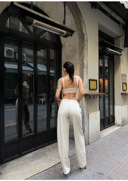 Kadın Tint Haki Lazer Detaylı Skater Jogger Fit Denim Jogger Kot Pantolon Baggy Model modelleri