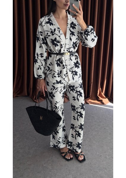 Siyah Çiçek Desenli Keten Takım fırsatları