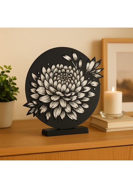 Chrysanthemum Siyah Çiçek Figür - Masaüstü & Duvar Dekorasyonu fırsatları