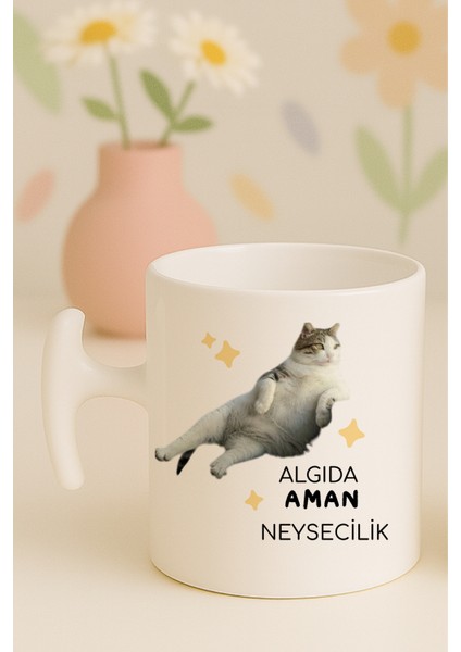 Algıda Aman Neysecilik Yazılı Kedili Komik Kupa Bardak, Hammer Kulplu, Hediyelik