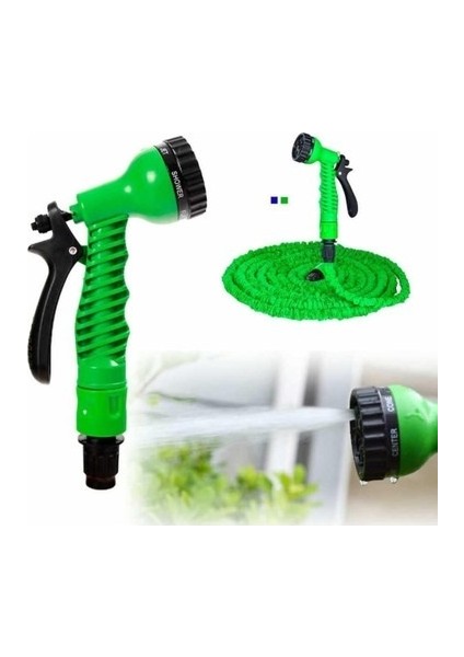 Çok Fonksiyonlu Yeşil Bahçe Hortumu – 7 Ayarlı Sulama Modu, 2,5m-7,5m Uzunluk