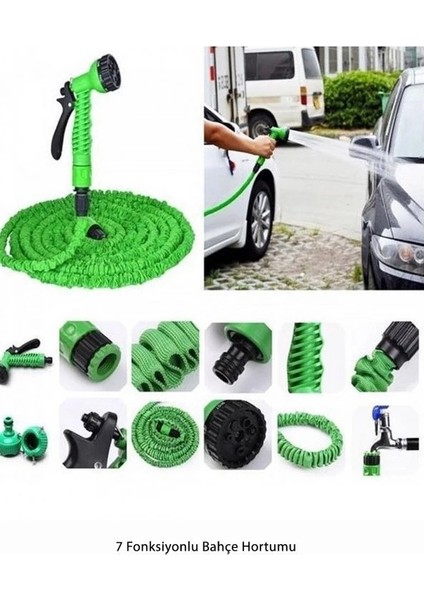 Çok Fonksiyonlu Yeşil Bahçe Hortumu – 7 Ayarlı Sulama Modu, 2,5m-7,5m Uzunluk modelleri
