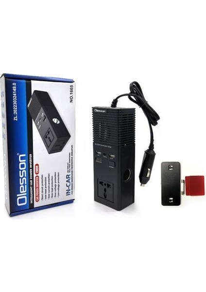 Olesson 1665 Dc 12-24V 200W Oto Araç Power Inverter Ek Çakmak Girişi Type-C Çift USB 220V Üniversal Priz Çevirici
