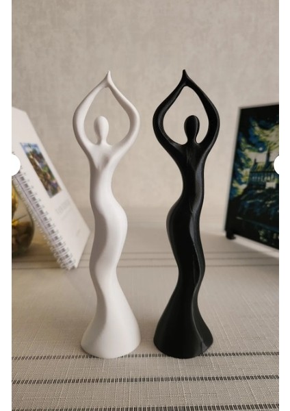 Dans Eden Kadın Heykel Biblo 2'li Set Siyah ve Beyaz 18CM Iskandinav Model Ceresshop
