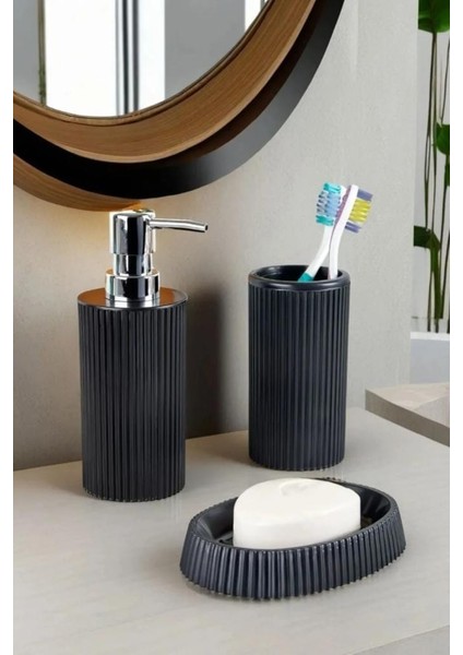 Ekonomik 3 Parça Siyah Banyo Sabunluk Takımı – Pratik Kullanım