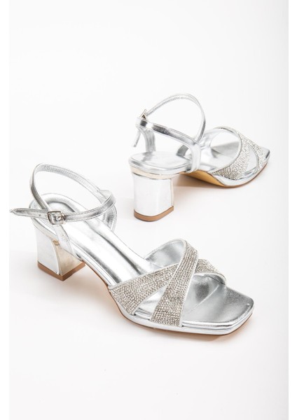 Suins Juny Kadın Önü Taşlı Galvaniz Topuklu Abiye Ayakkabı modelleri