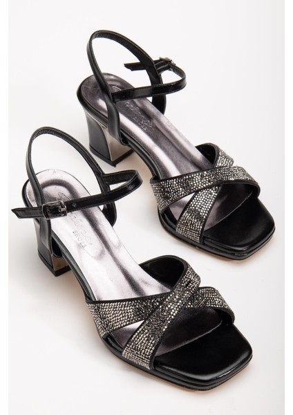 Suins Juny Kadın Önü Taşlı Galvaniz Topuklu Abiye Ayakkabı modelleri