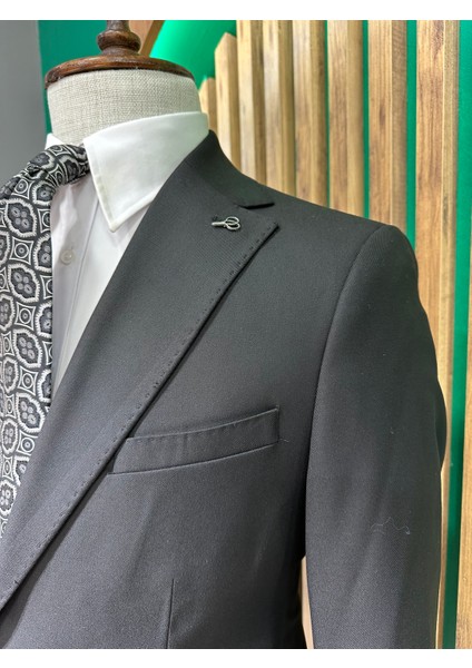 Erkek Siyah Regular Fit Mono Yaka Takım Elbise 2953-01 fiyatları