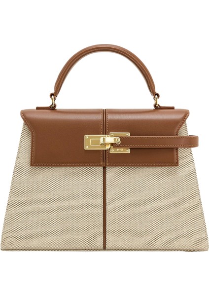 Jw Peı Elise Kahverengi Kanvas Vegan Deri Büyük Üst Saplı Çanta