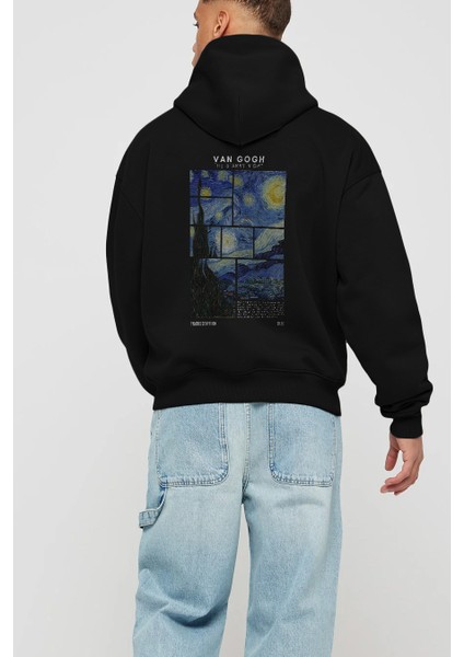 Van Gogh The Starry Night Arka Baskılı Hoodie Oversize Kapüşonlu Sweatshirt Erkek Kadın modelleri