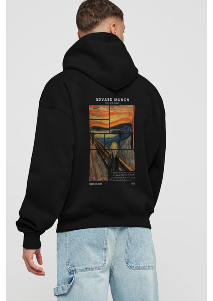 Edvard Munch Scream Arka Baskılı Hoodie Oversize Kapüşonlu Sweatshirt Erkek Kadın