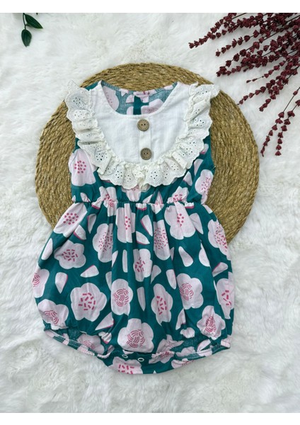 Kız Bebek Çiçekli Salopet Pamuklu Kumaş