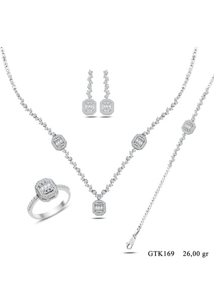 Kadın 925 Ayar Gümüş Baget Su Yolu Set
