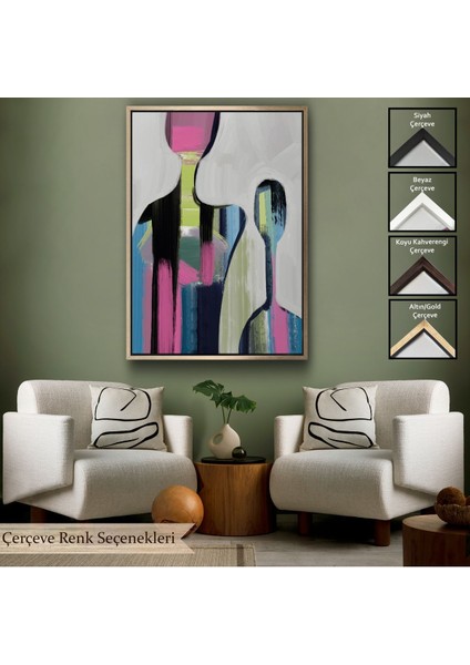 Siyah Çerçeveli Pop Art Soyut Insanlar Tablosu