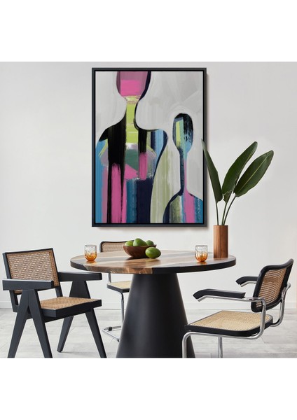 Siyah Çerçeveli Pop Art Soyut Insanlar Tablosu